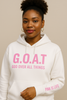 Faith In Every Thread | G.O.A.T |GOD OVER ALL THINGS| WHITE GUILTY PINK HOODIE