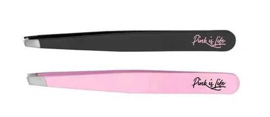Pink is Life – Precision Slant Tip Tweezers for Eyebrow & Facial Hair Removal – Professional Grade – Pink & Black Colors