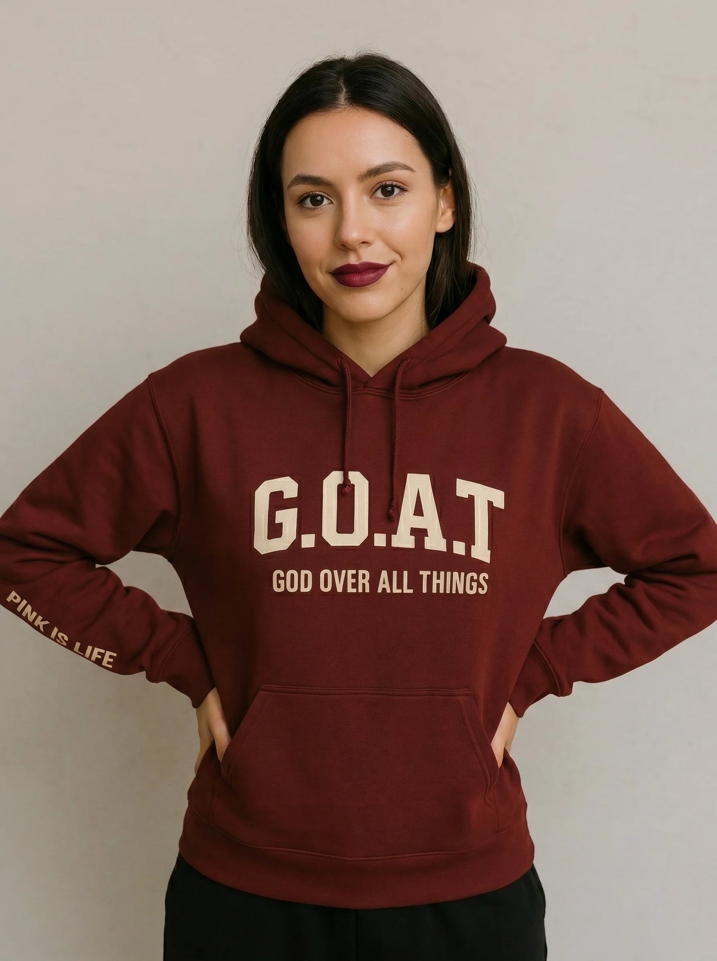 Faith In Every Thread | G.O.A.T | GOD OVER ALL THINGS | WINE PULLOVER HOODIE
