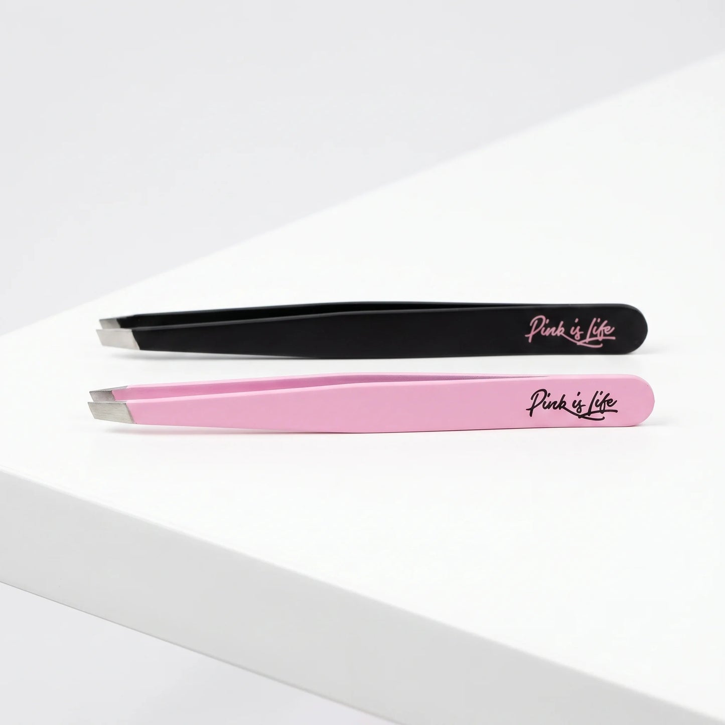 Pink is Life – Precision Slant Tip Tweezers for Eyebrow & Facial Hair Removal – Professional Grade – Pink & Black Colors