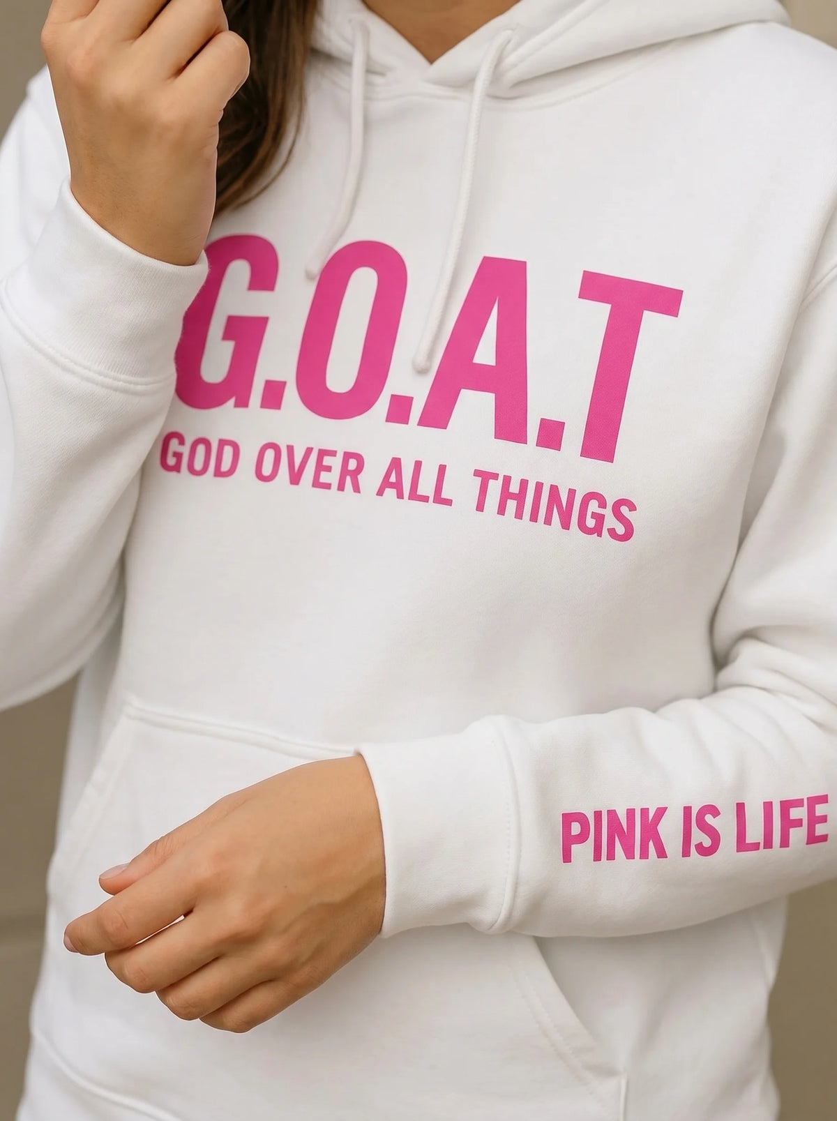 Faith In Every Thread | G.O.A.T |GOD OVER ALL THINGS| WITH A HINT OF PINK PULLOVER HOODIE
