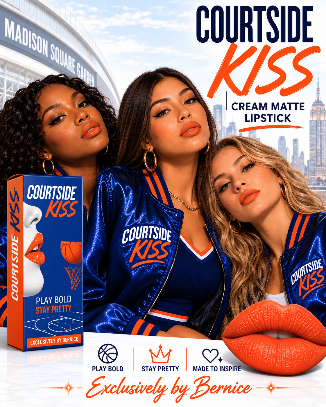KNICKS INSPIRED : COURTSIDE KISS CREAME LIPSTICK 🏀💙🧡 Back in Stock November -Pre-order sale available