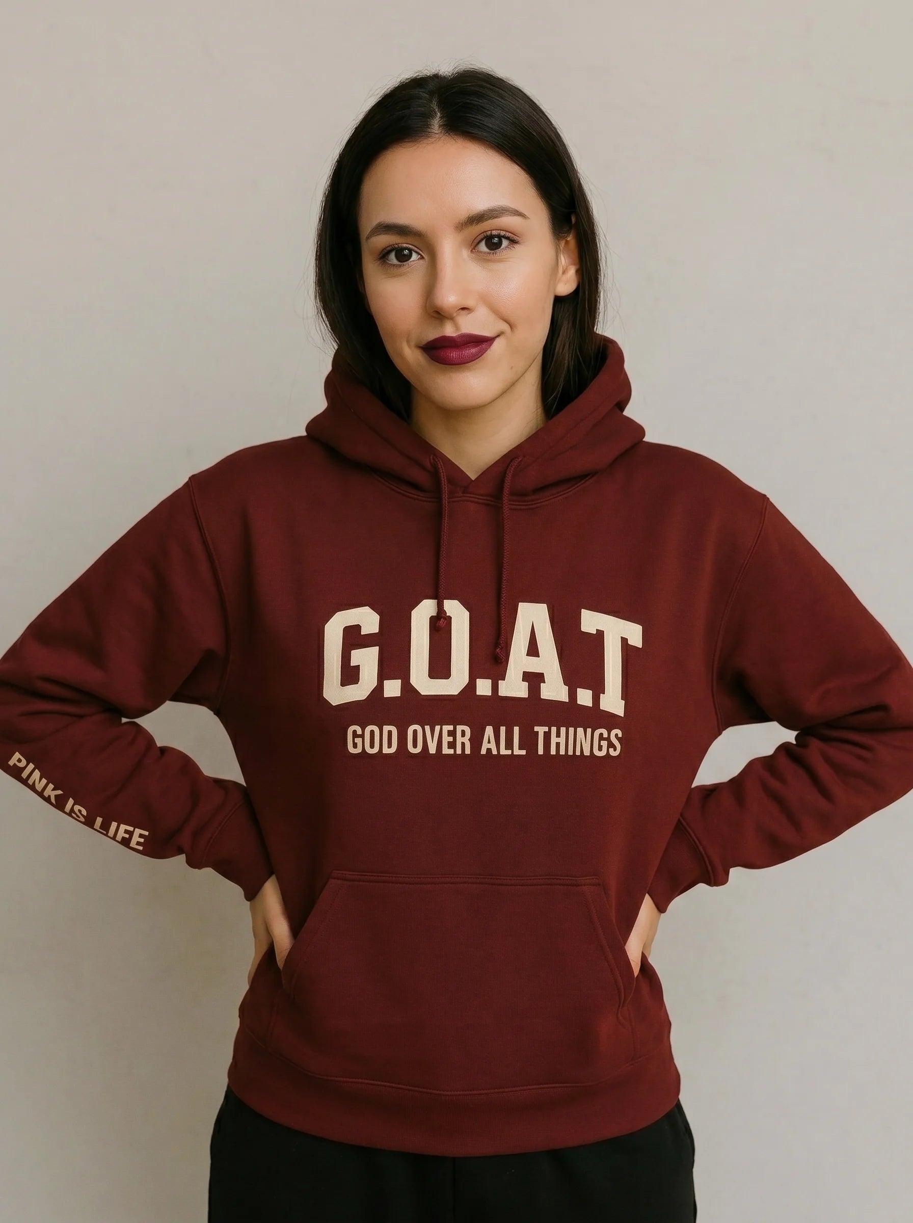 Faith In Every Thread | G.O.A.T | GOD OVER ALL THINGS | WINE PULLOVER HOODIE