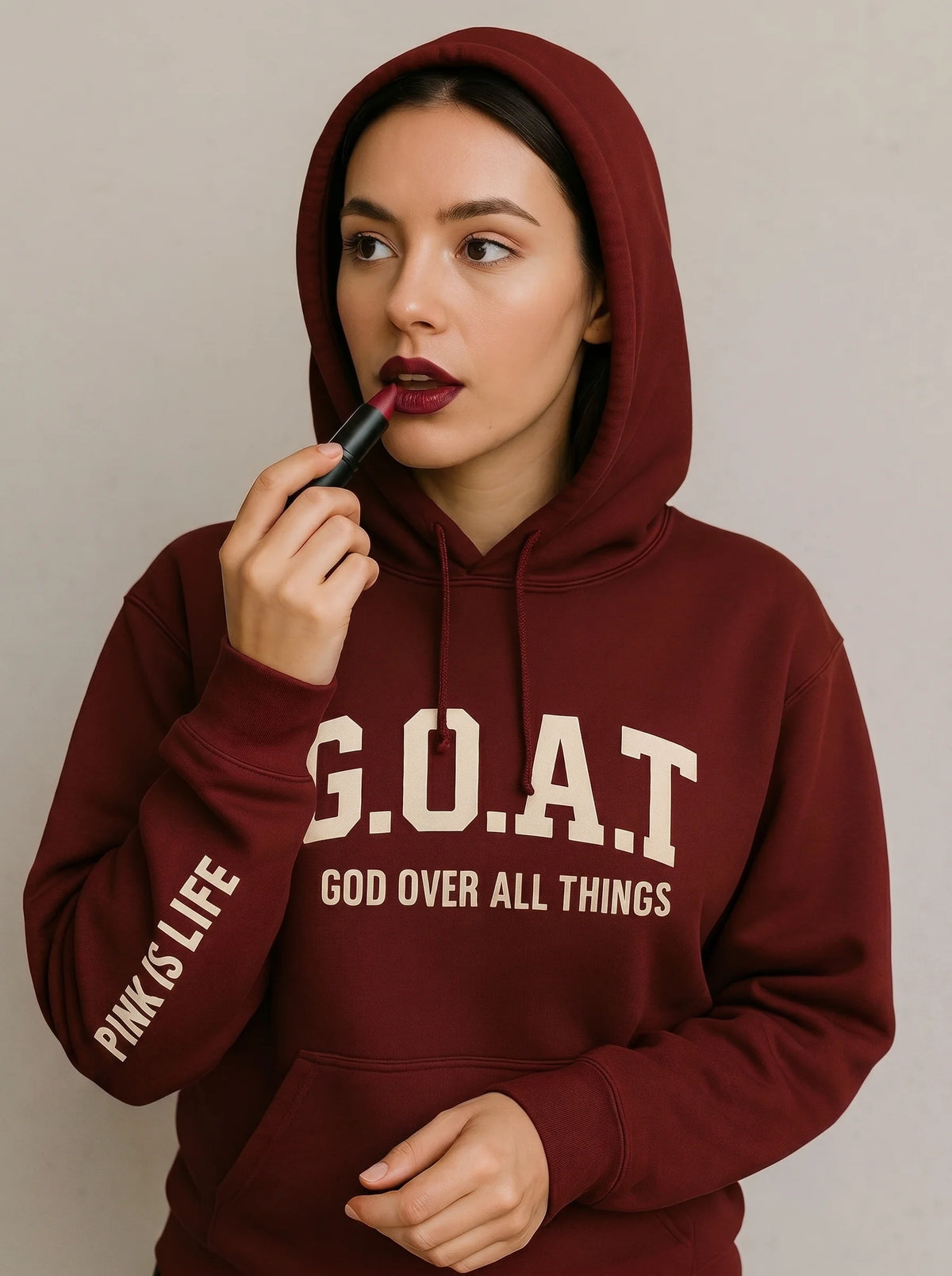 Faith In Every Thread | G.O.A.T | GOD OVER ALL THINGS | WINE PULLOVER HOODIE