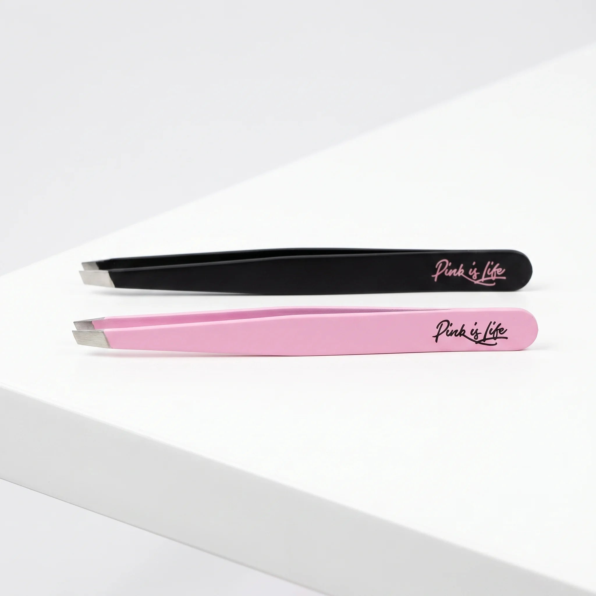 Pink is Life – Precision Slant Tip Tweezers for Eyebrow & Facial Hair Removal – Professional Grade – Pink & Black Colors