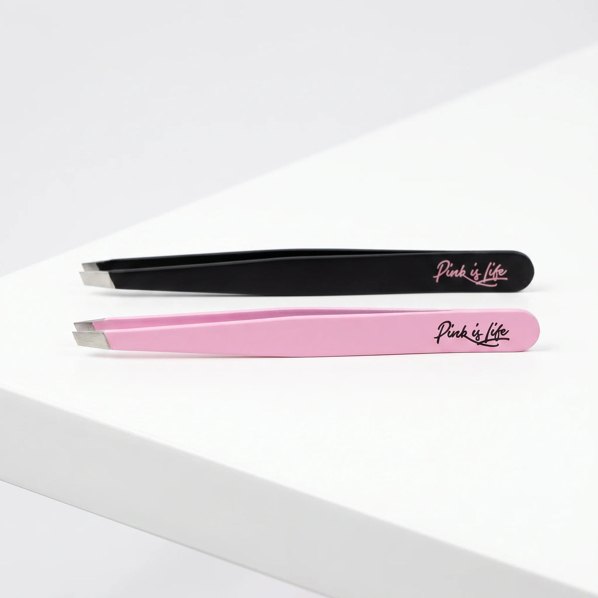 Pink is Life – Precision Slant Tip Tweezers for Eyebrow & Facial Hair Removal – Professional Grade – Pink & Black Colors