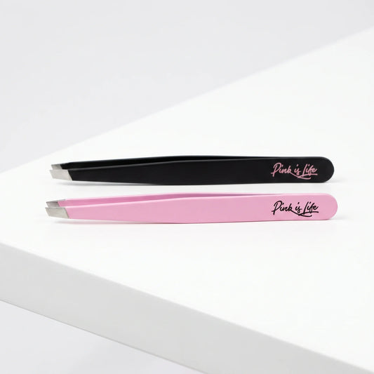 Pink is Life – Precision Slant Tip Tweezers for Eyebrow & Facial Hair Removal – Professional Grade – Pink & Black Colors