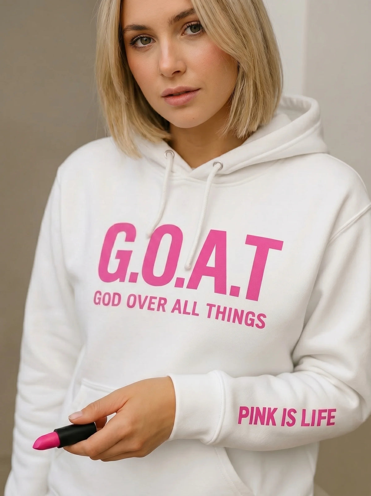 Faith In Every Thread | G.O.A.T |GOD OVER ALL THINGS| WITH A HINT OF PINK PULLOVER HOODIE